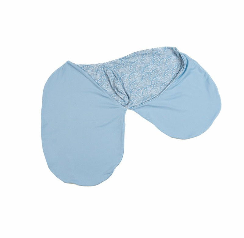 Reversible gentle Silky Modal baby cocoon swaddle with classic Blue Swells print.