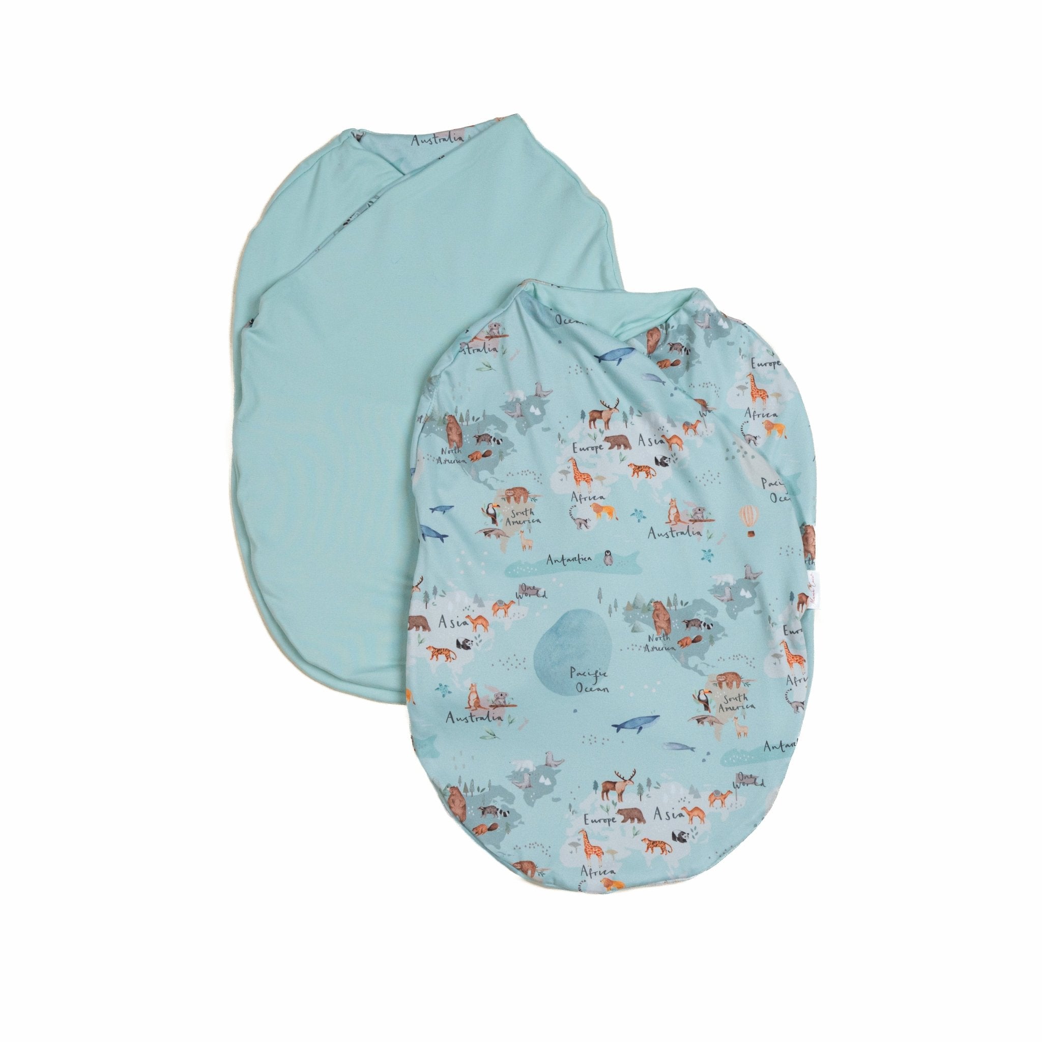Silky Modal baby cocoon swaddle in World Traveler for newborn comfort.