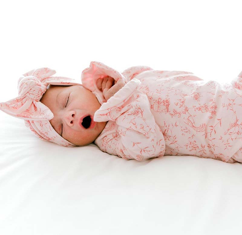Whimsical garden ruffle cuff long sleeve baby winged bodysuit outfit bundle made from bamboo cotton.