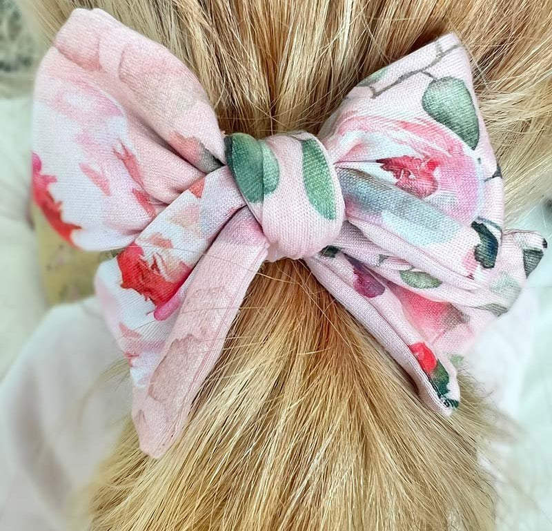 Boutique baby headband and bow clip in Peachy Rose Fields Classic Brushed fabric.