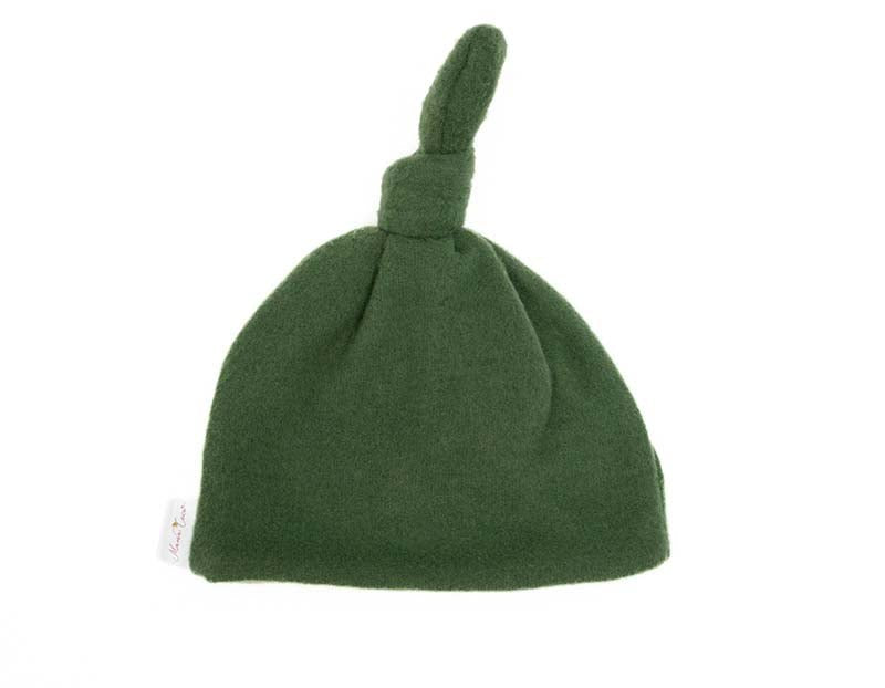Soft and elegant knotty beanie in Plush Juniper Pine fabric.