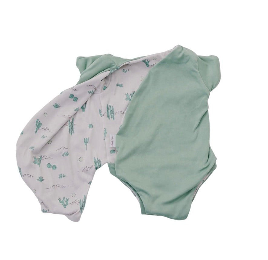 Desert Sunsets reversible short-sleeve winged bodysuit made from classic brushed fabric for a gentle fit.