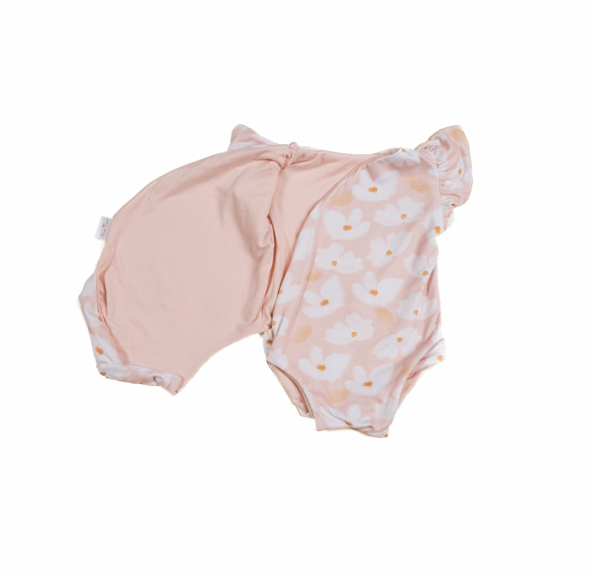 Reversible Sweet Lily floral baby bodysuit with short sleeves in Classic Brushed fabric styles.