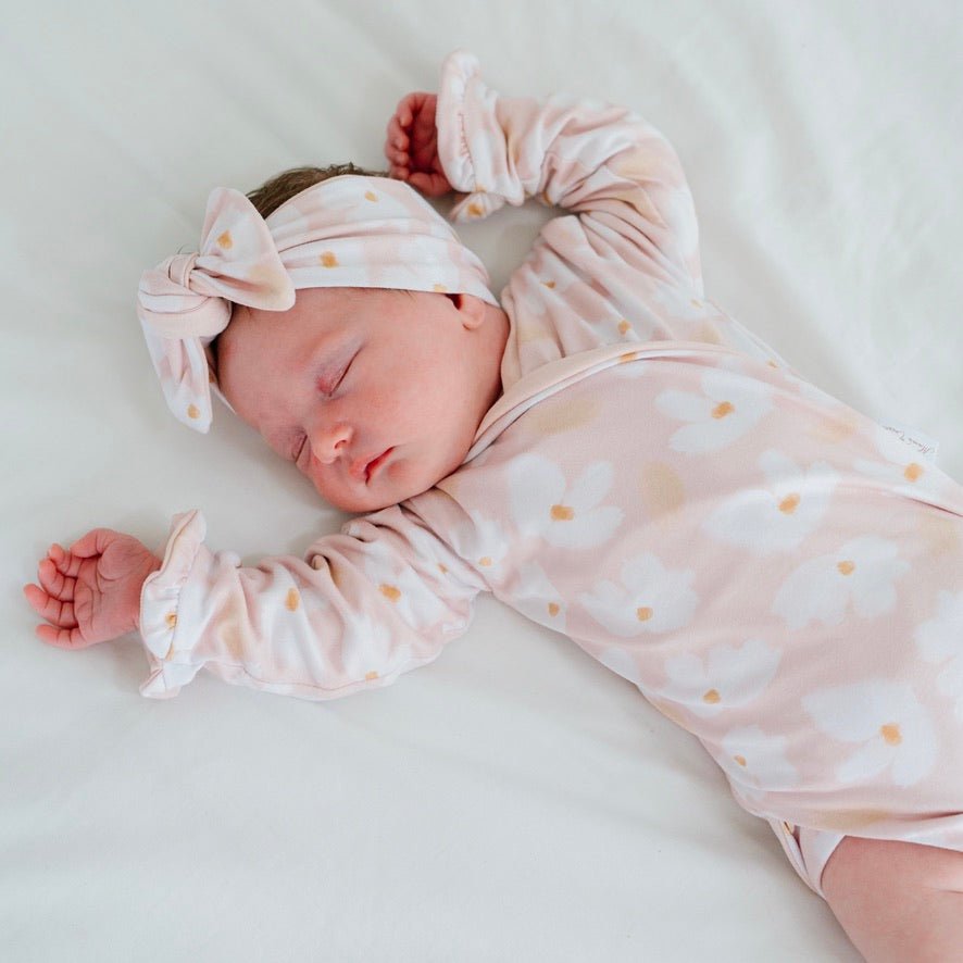 Sweet lily ruffle cuff long-sleeve onesie outfit bundle.