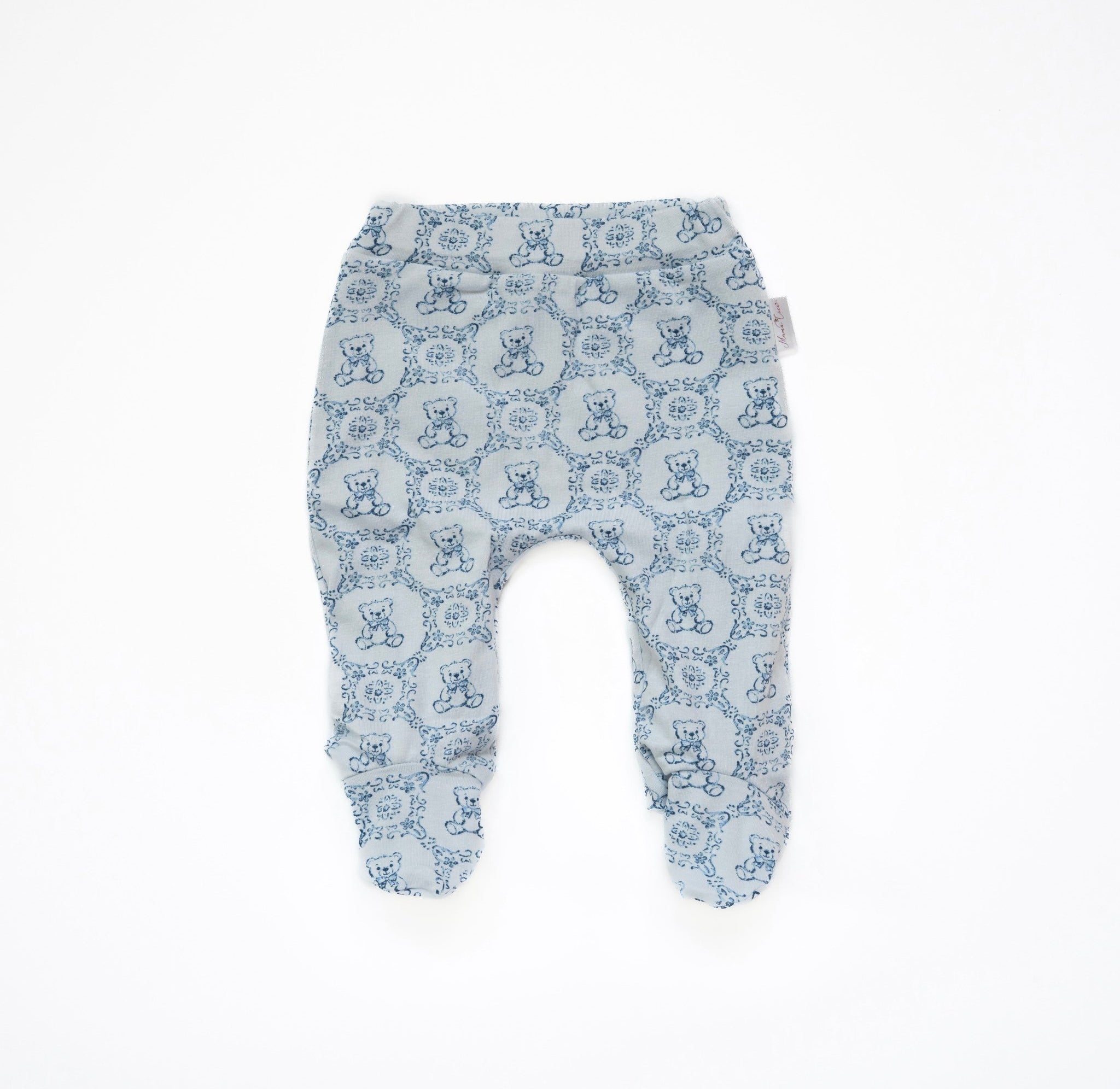 Bamboo cotton baby footie pants featuring our adorable Teddy Tiles design.
