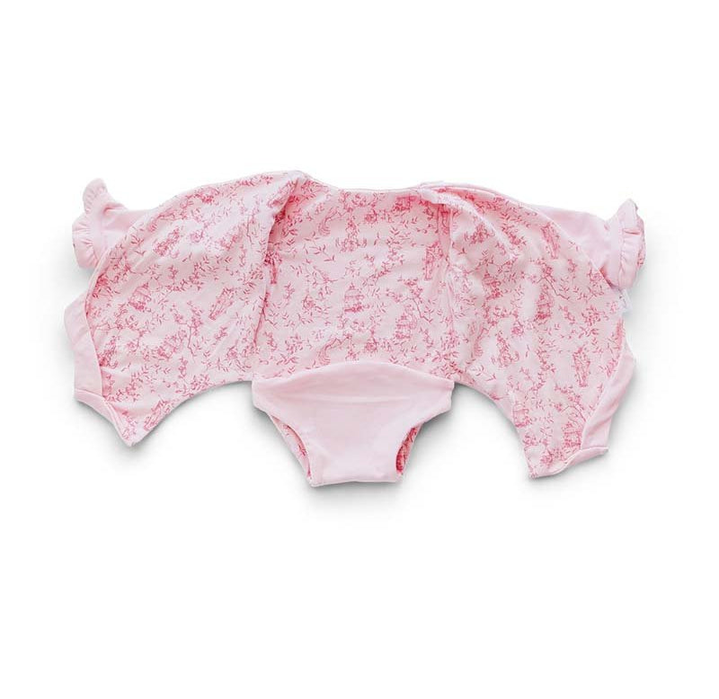 Reversible ruffle cuff long sleeve baby winged bodysuit.
