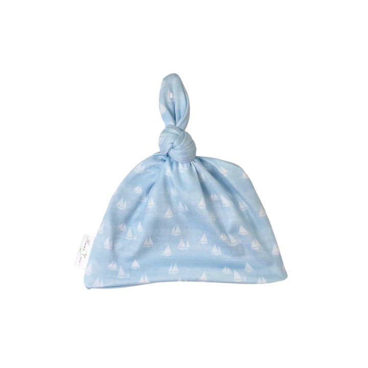 Reversible beanie in sailboat shores design.