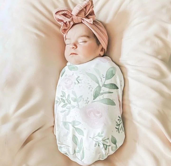 Blushing Eucalyptus design baby cocoon swaddle.