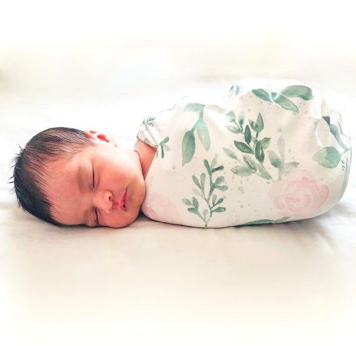 Blushing Eucalyptus design baby cocoon swaddle.