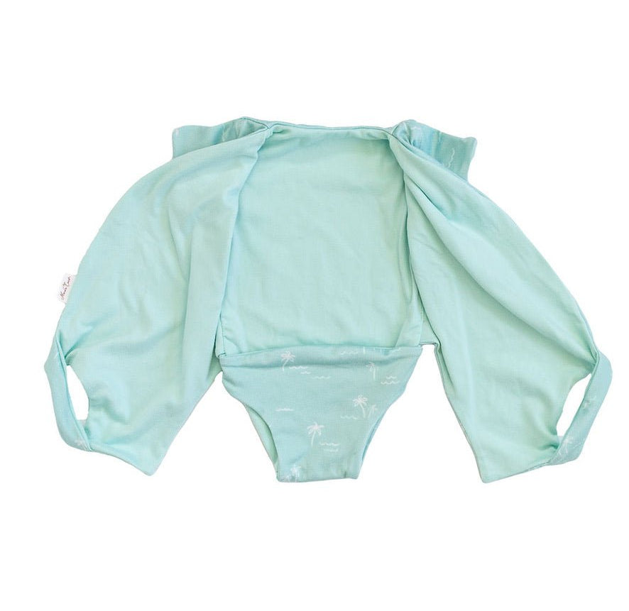 Comfortable reversible short-sleeve winged bodysuit in Honeydew Palms with a soft classic brushed feel.