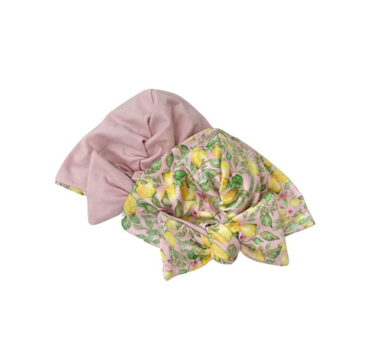 Soft classic brushed ruched baby beanie with bow in the Pink Lemonade design for newborn comfort.
