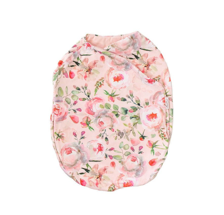 Cozy Silky Modal Peachy Rose Fields design baby cocoon swaddle for infants.