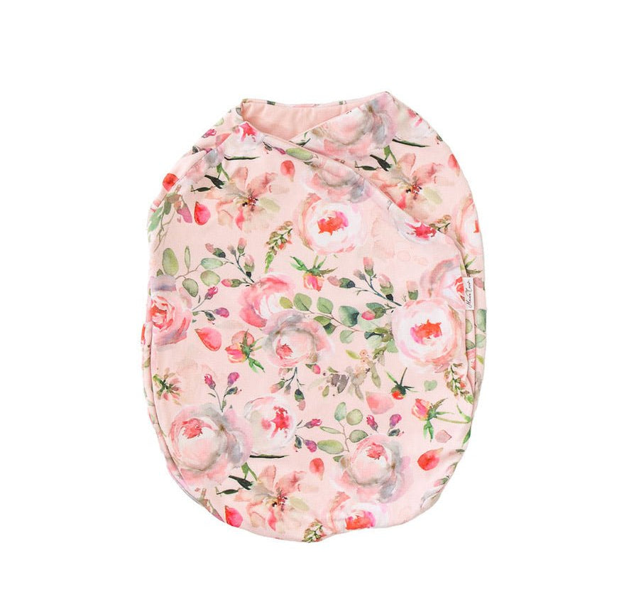 Cozy Silky Modal Peachy Rose Fields design baby cocoon swaddle for infants.