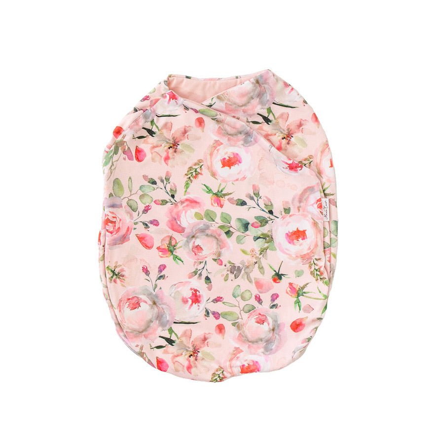 Cozy Silky Modal Peachy Rose Fields design baby cocoon swaddle for infants.