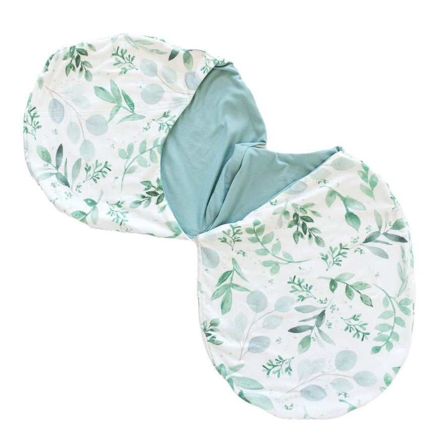 Breathable baby cocoon swaddle blanket in Saged Eucalyptus Silky Modal.