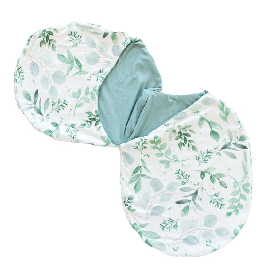 Breathable baby cocoon swaddle blanket in Saged Eucalyptus Silky Modal.