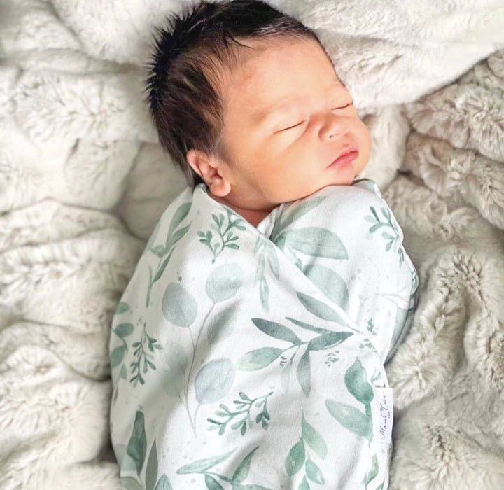 Classic brushed long sleeve newborn essentials bundle in saged eucalyptus design.