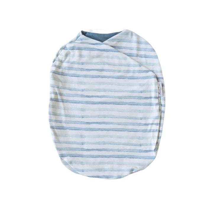 Gentle Silky Modal baby cocoon swaddle with classic Chambray Waves print.