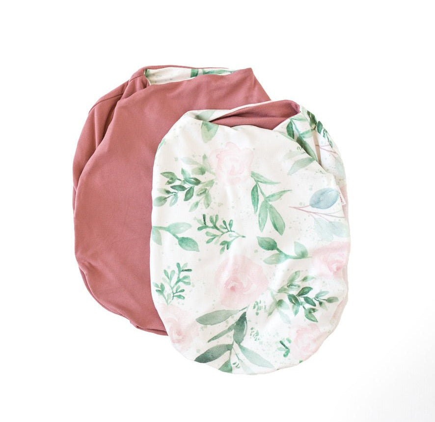 Reversible Blushing Eucalyptus design baby cocoon swaddle.