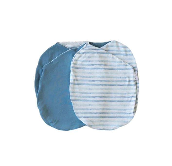 Reversible Chambray Waves design baby cocoon swaddle.
