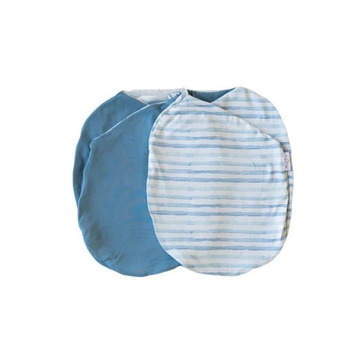 Reversible Chambray Waves design baby cocoon swaddle.