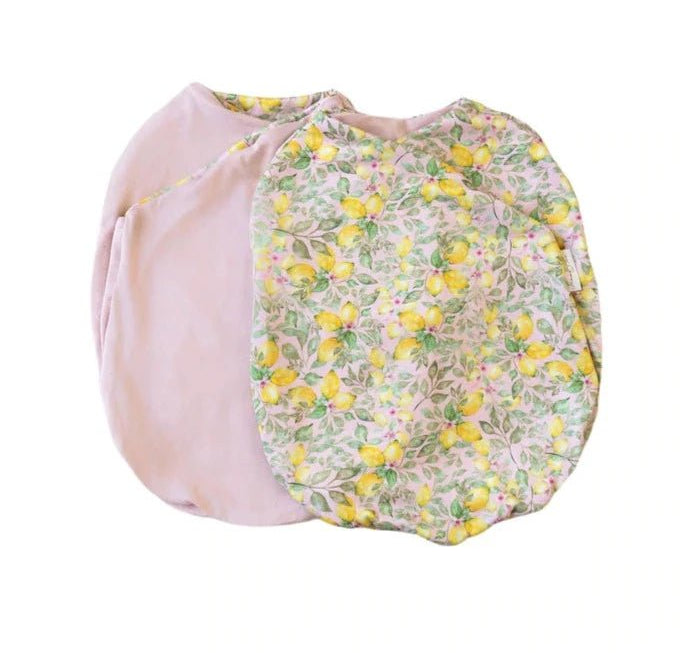 Reversible Pink Lemonade design baby cocoon swaddle.