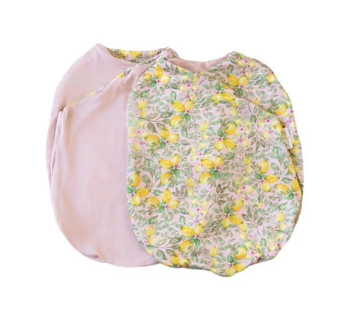Reversible Pink Lemonade design baby cocoon swaddle.