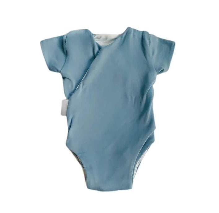 Stylish classic brushed reversible short-sleeve winged bodysuit with the soft Sailboat Shores design.