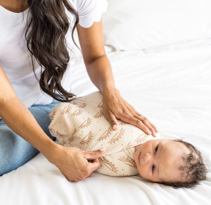 Sandy Sunsets design baby cocoon swaddle.