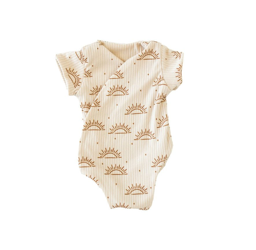 Sandy Sunsets short-sleeve winged bodysuit made from classic brushed fabric for a gentle fit.