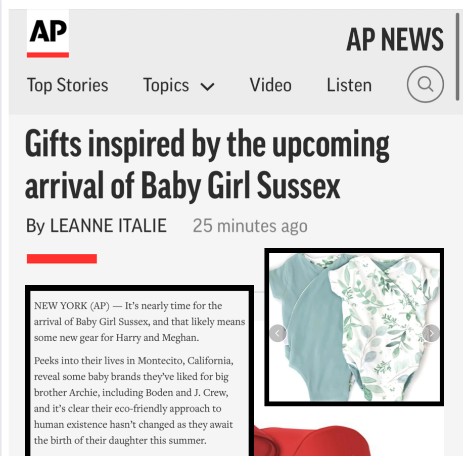 Mama Coco featured in APNews.com article Gifts inspired by the upcoming arrival of Baby Girl Sussex