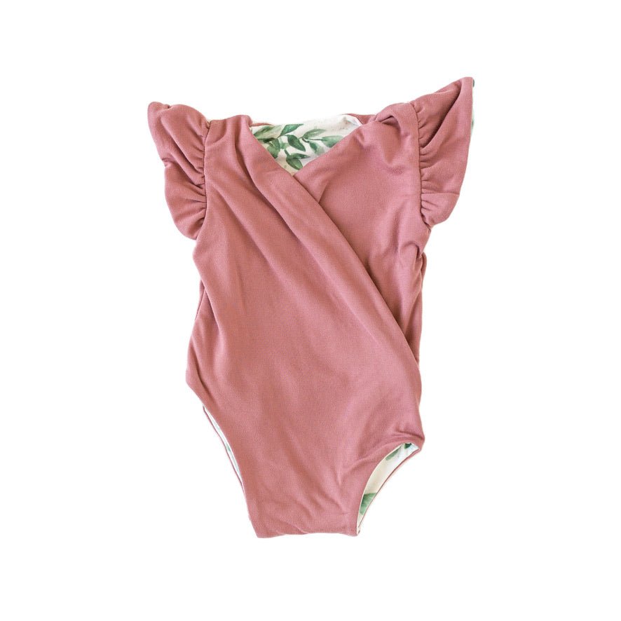 Reversible Blushing Eucalyptus baby bodysuit with short sleeves in soft Classic Brushed fabric styles.