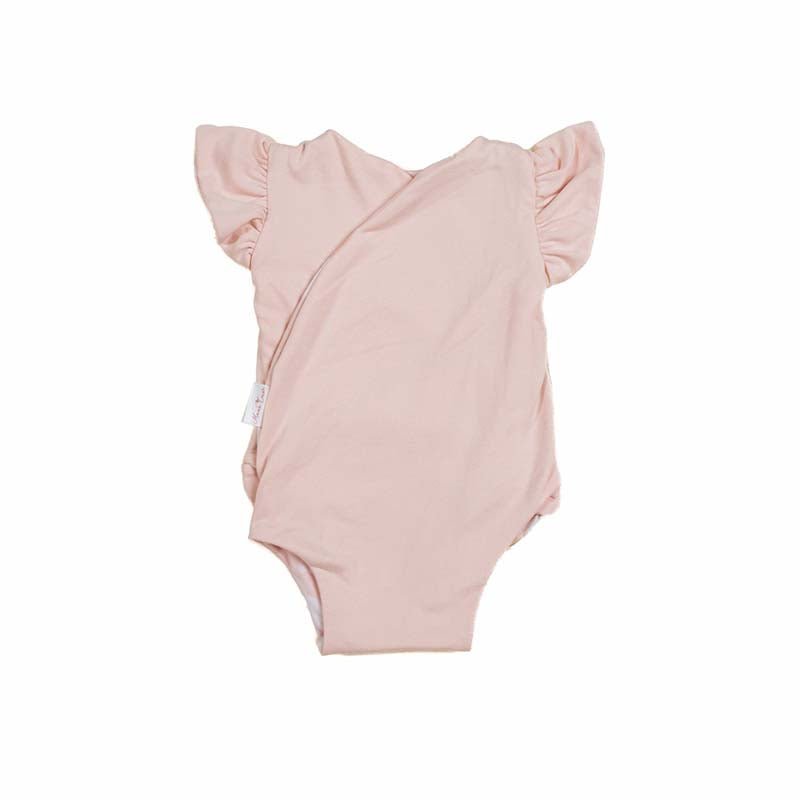 Reversible baby bodysuit with Sweet Lily pattern and short sleeves in Classic Brushed fabric styles.