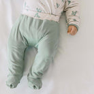 Soft and gentle baby footie pants made from bamboo cotton fabric in the Desert Sunsets design.