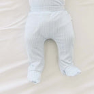 Baby blue gingham design footie pants from our long sleeved onesie bundle.