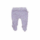 Soft and gentle baby footie pants made from silky modal fabric in the Purple Posies design.