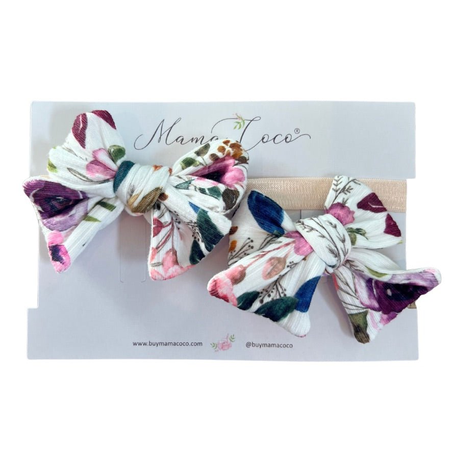 Headband & bow set in ivory wildflowers design.
