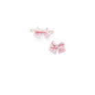 Back view of our bamboo cotton baby headband & bow set in whimsical garden design.