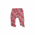 Baby footie pants crafted from a soft bamboo cotton fabric featuring the Flower Power print.