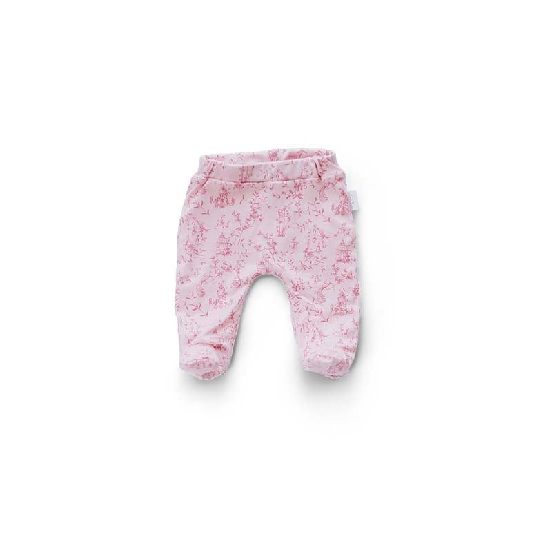Cozy baby footie pants crafted from bamboo cotton in the Whimsical Garden design.