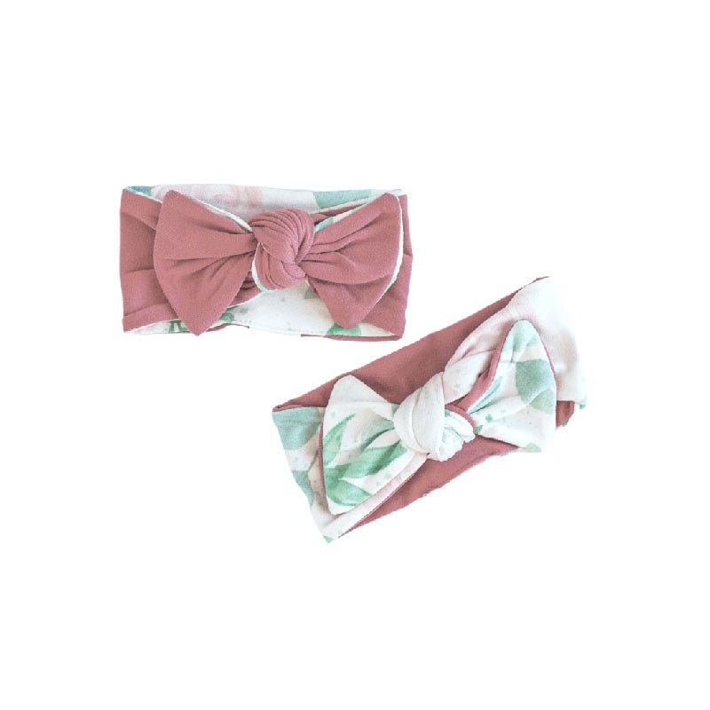 Headwraps with bow crafted in soft Blushing Eucalyptus design classic brushed fabric.