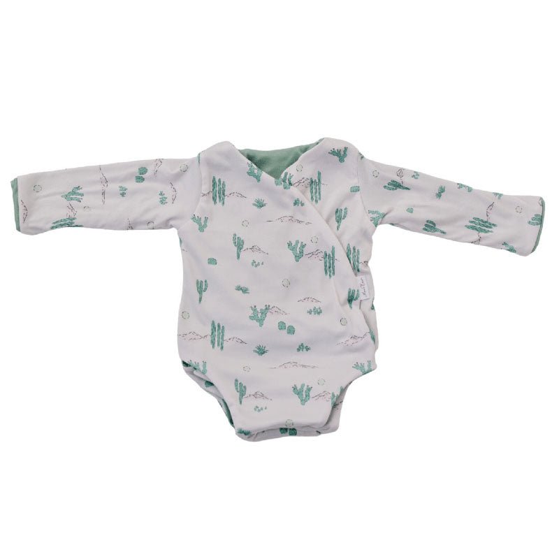 Desert Sunsets design long sleeve winged bodysuit in classic brushed fabric.