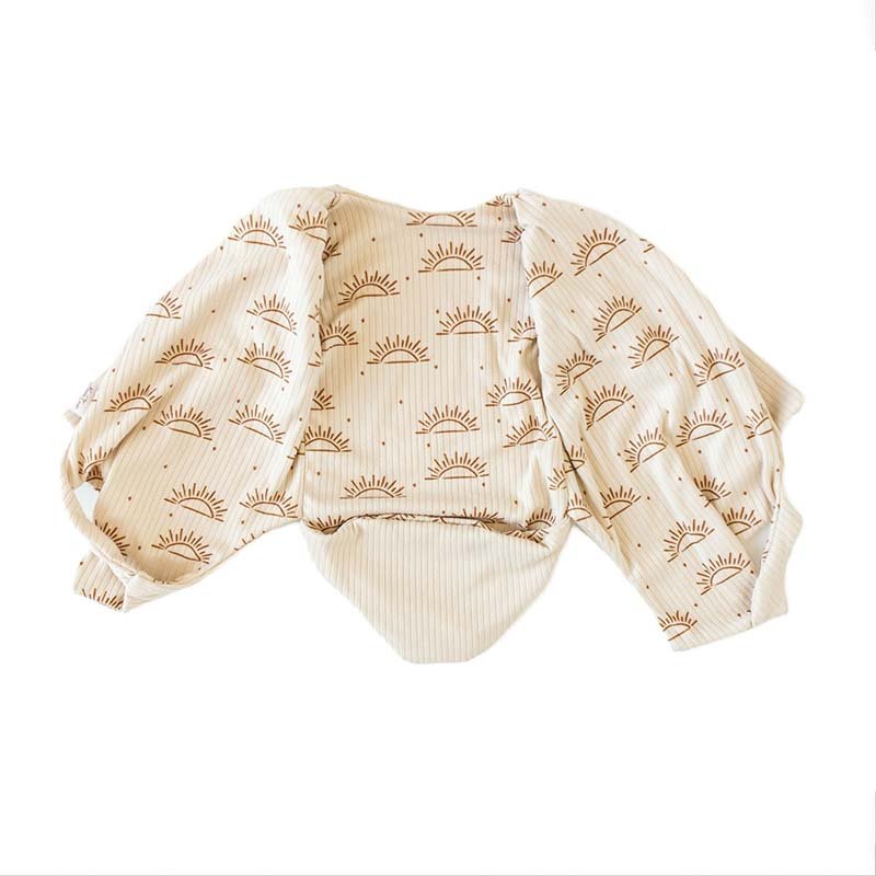 Sandy Sunsets design winged bodysuit for babies in classic brushed fabric.
