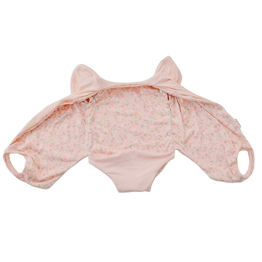Baby short-sleeve bodysuit featuring Dusty Roses and Classic Brushed fabric styles.