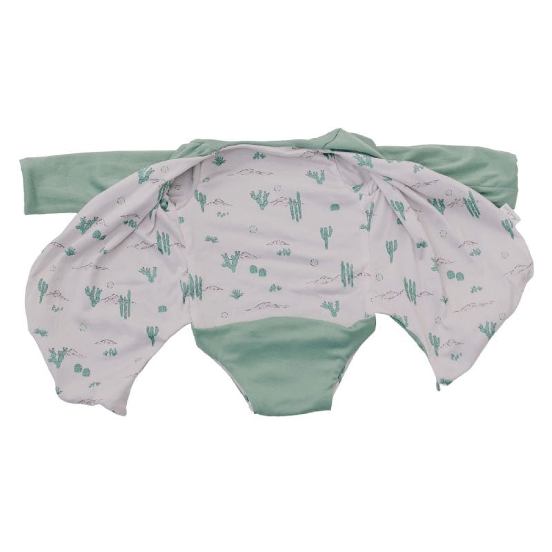 Classic brushed long sleeved baby winged bodysuit in Desert Sunsets design.