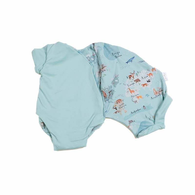 Comfortable reversible bodysuit with short sleeves, winged details, and the World Traveler print.