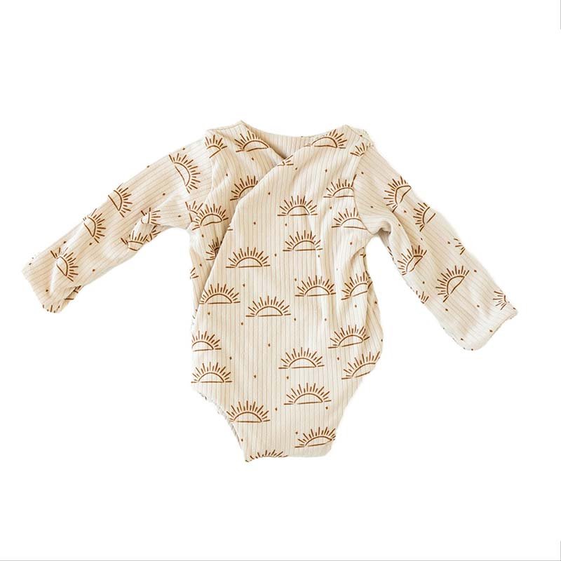 Sandy Sunsets design winged bodysuit for babies in classic brushed fabric.