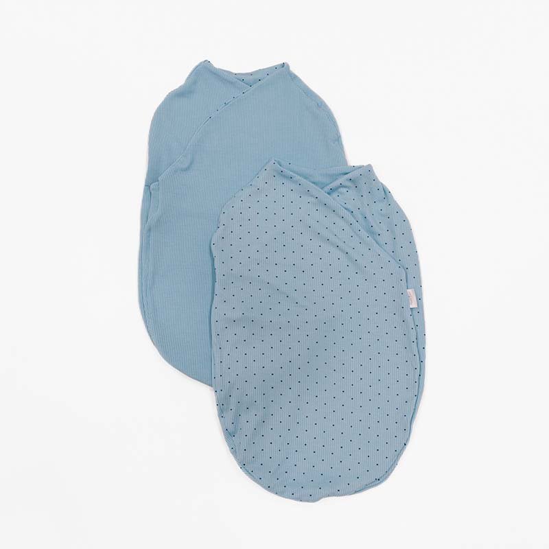 Cocoon swaddle baby blanket in Silky Modal fabric styles featuring the Dotted Blues pattern.