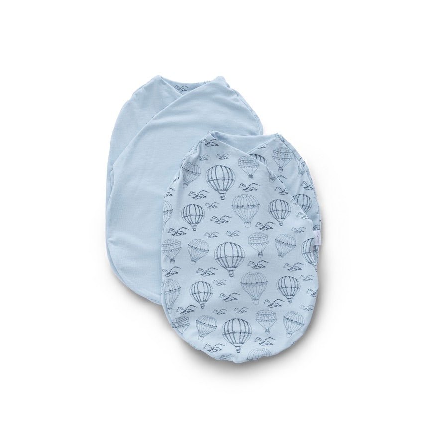 Bon voyage design cocoon baby swaddle in bamboo cotton fabric.