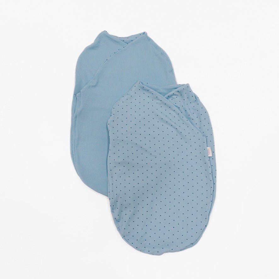Dotted blues design cocoon baby swaddle in silky modal fabric.